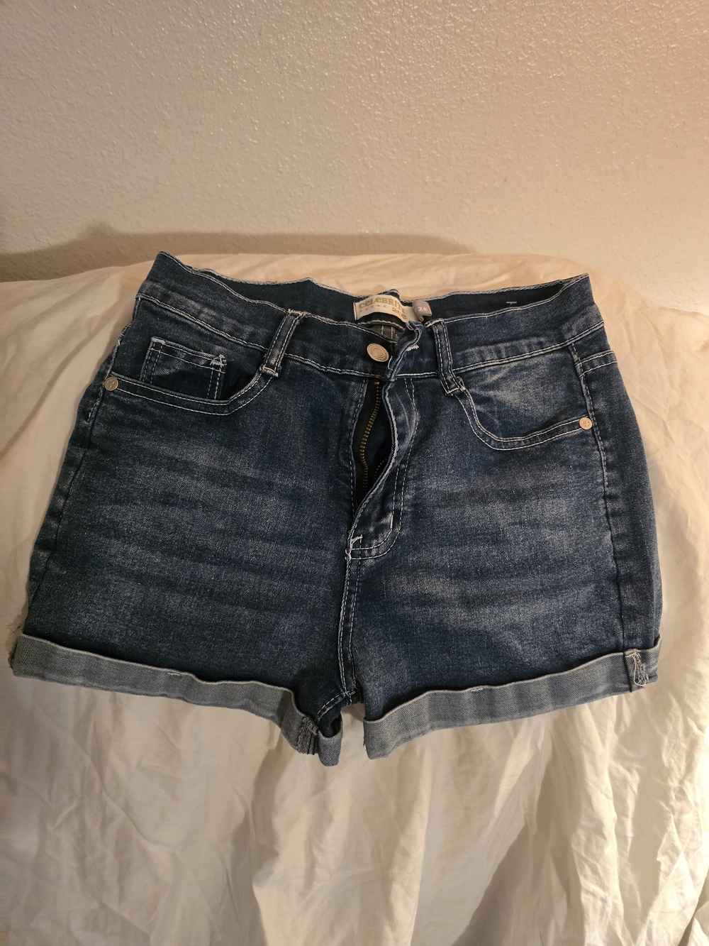 High-Rise Indigo Roll-Cuff Denim Shorts